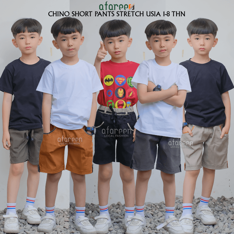 AFAREEN - Chino Short Pants Anak Celana Chinos Stretch Melar Chino Anak Pria Usia 1-8 Tahun