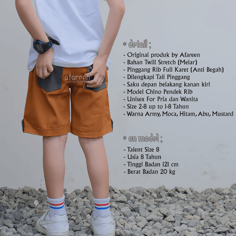 AFAREEN - Chino Short Pants Anak Celana Chinos Stretch Melar Chino Anak Pria Usia 1-8 Tahun