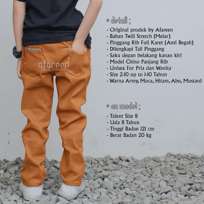 AFAREEN- Chino Long Pants Anak Celana Chinos Panjang Stretch Melar Chino Anak Pria Usia 1-10 Tahun