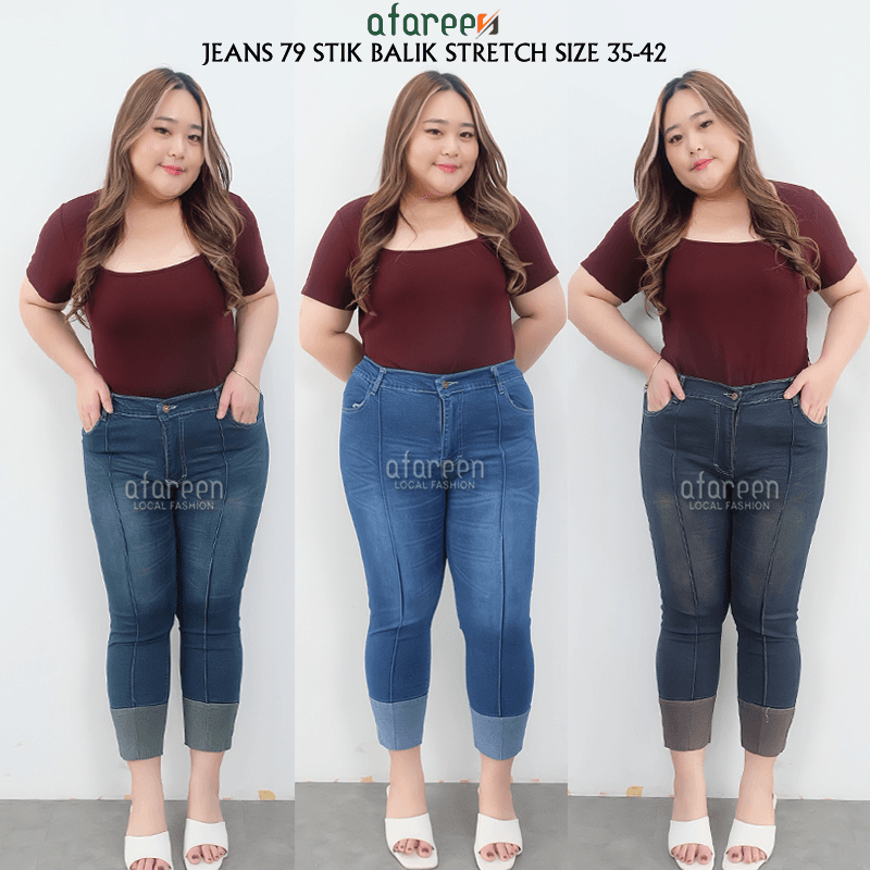 AFAREEN - Celana Jeans 79 Retro Jeans 7/9 Stik Balik Stretch Melar Jumbo Size 35-42