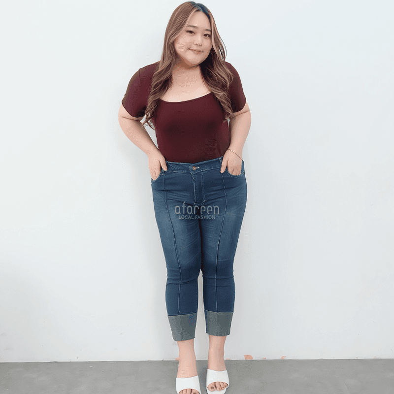 AFAREEN - Celana Jeans 79 Retro Jeans 7/9 Stik Balik Stretch Melar Jumbo Size 35-42